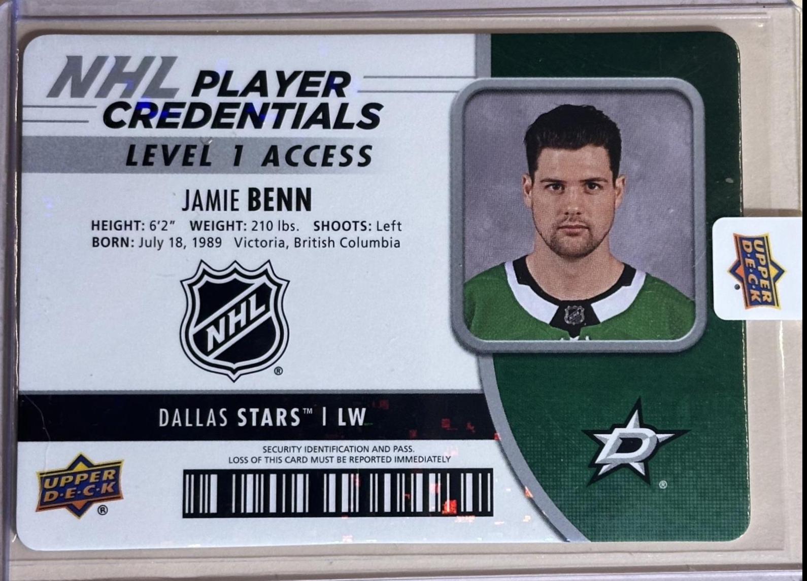 Jamie Benn NHL Player Credential Hockey Cards 2018 Upper Deck MVP