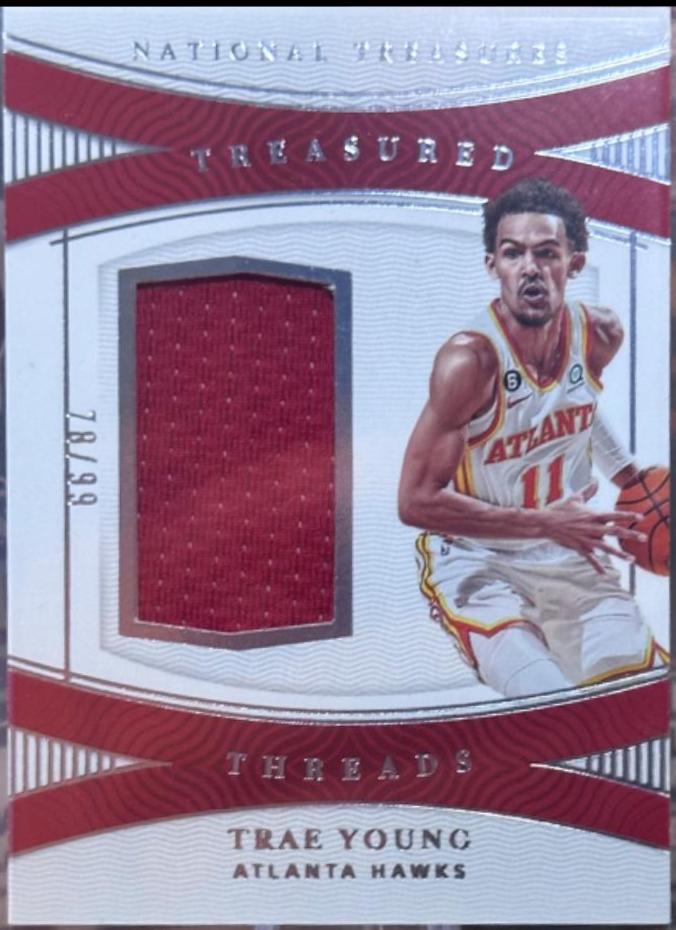 Trae young #TD-TYA Basketball Cards 2022 Panini National Treasures Biography Materials