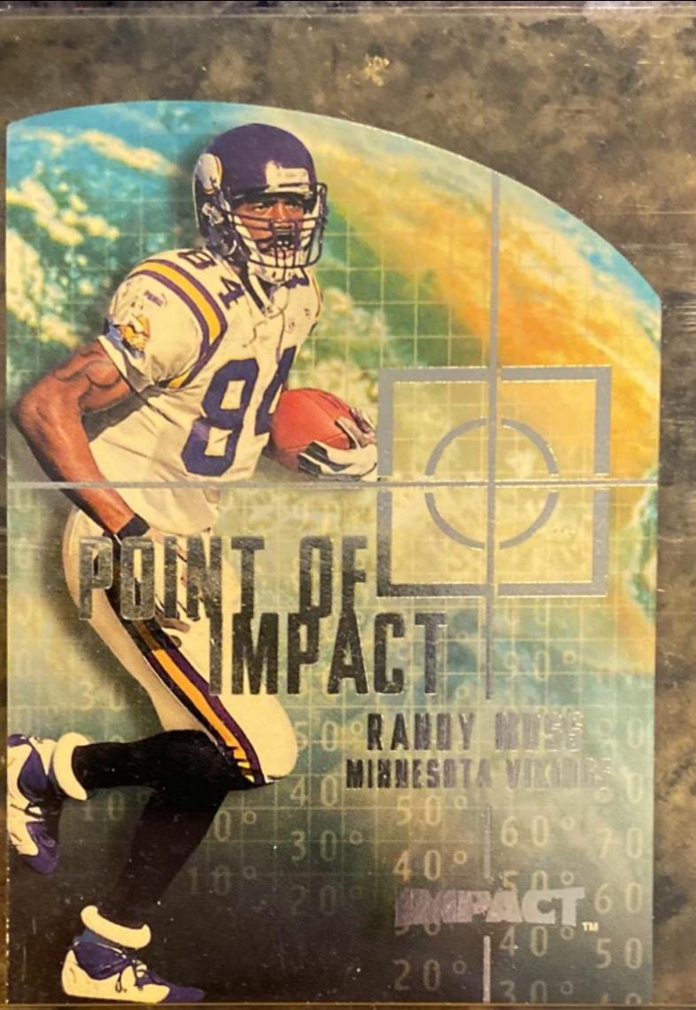 Randy Moss #9 of 10 PI Football Cards 2000 Skybox Point of Impact