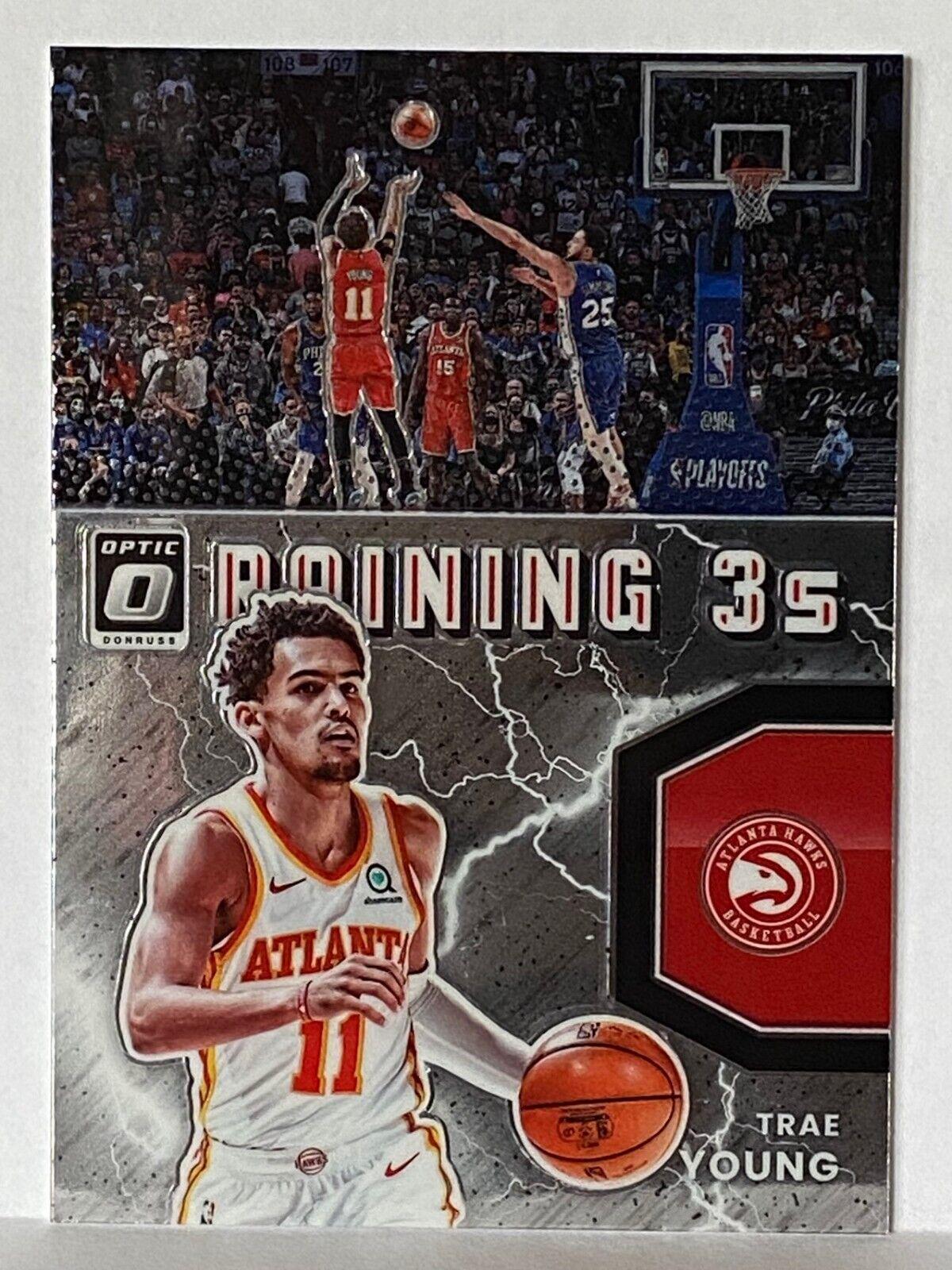 Trae Young #1 Basketball Cards 2021 Panini Donruss Optic Raining 3s