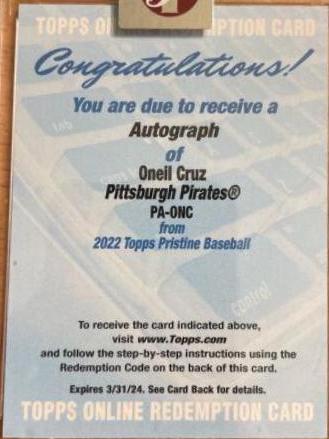 Oneil Cruz #PA-ONC 2022 Topps Pristine Baseball Autographs