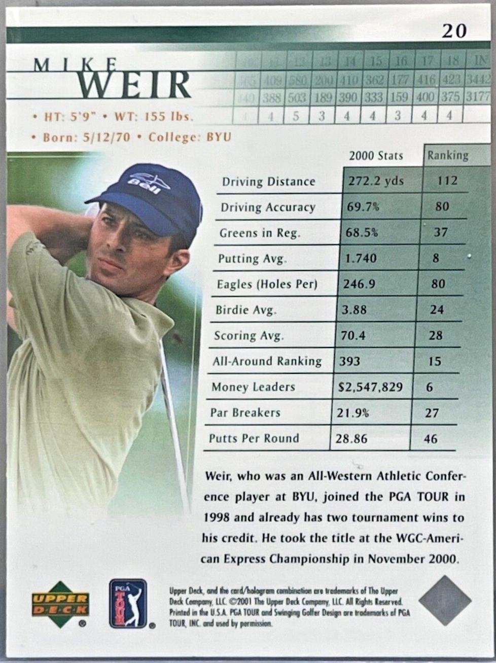 Mike Weir #20 Golf Cards 2001 Upper Deck