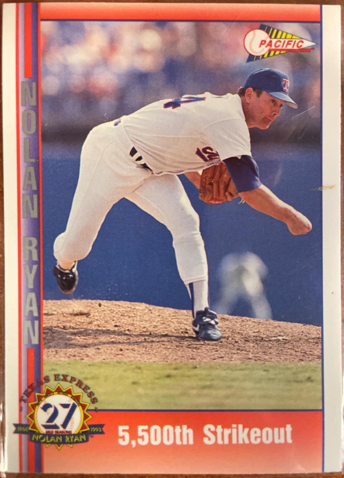 5,500th Strikeout #192 Baseball Cards 1993 Pacific Nolan Ryan 27th Season