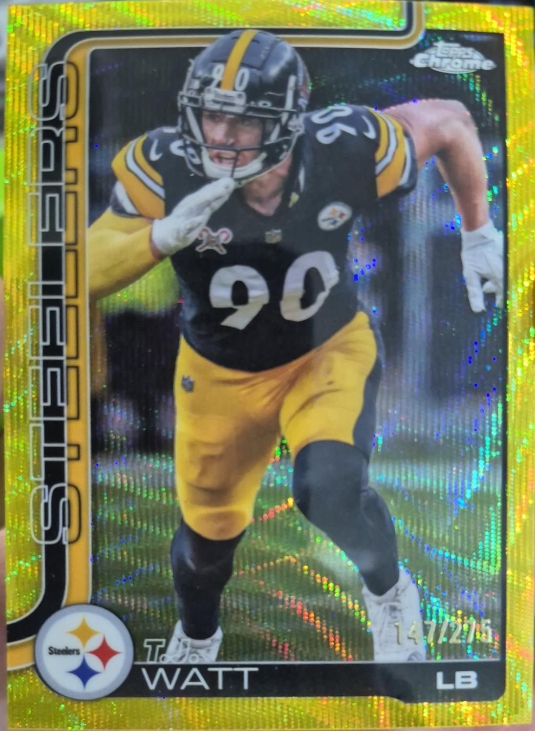 2025 Topps Chrome T.J. Watt [Yellow Wave Refractor] #258 card