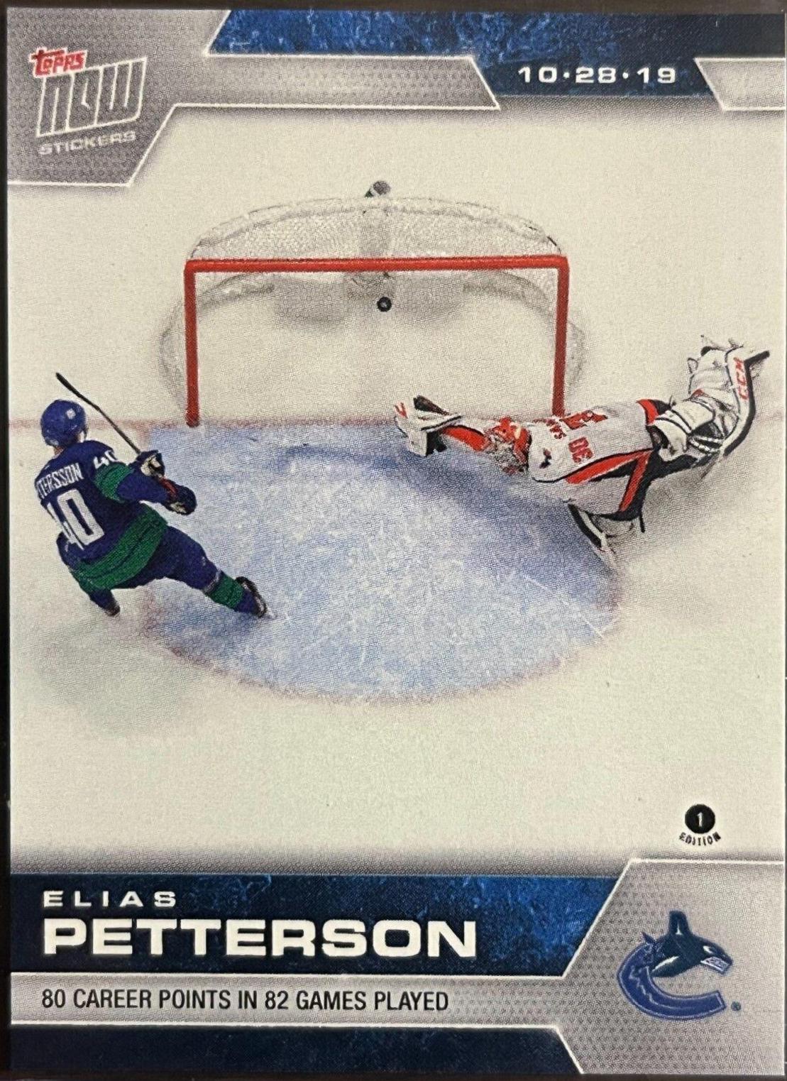Elias Pettersson #34 Hockey Cards 2019 Topps Now NHL Stickers