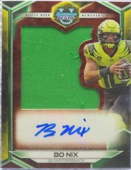 Bo Nix #JRA-BN Football Cards 2023 Bowman's Best University Prospect Jumbo Relic Autographs