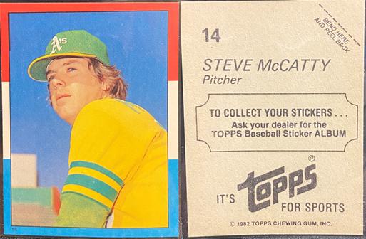 Steve McCatty #14 Baseball Cards 1982 Topps Stickers