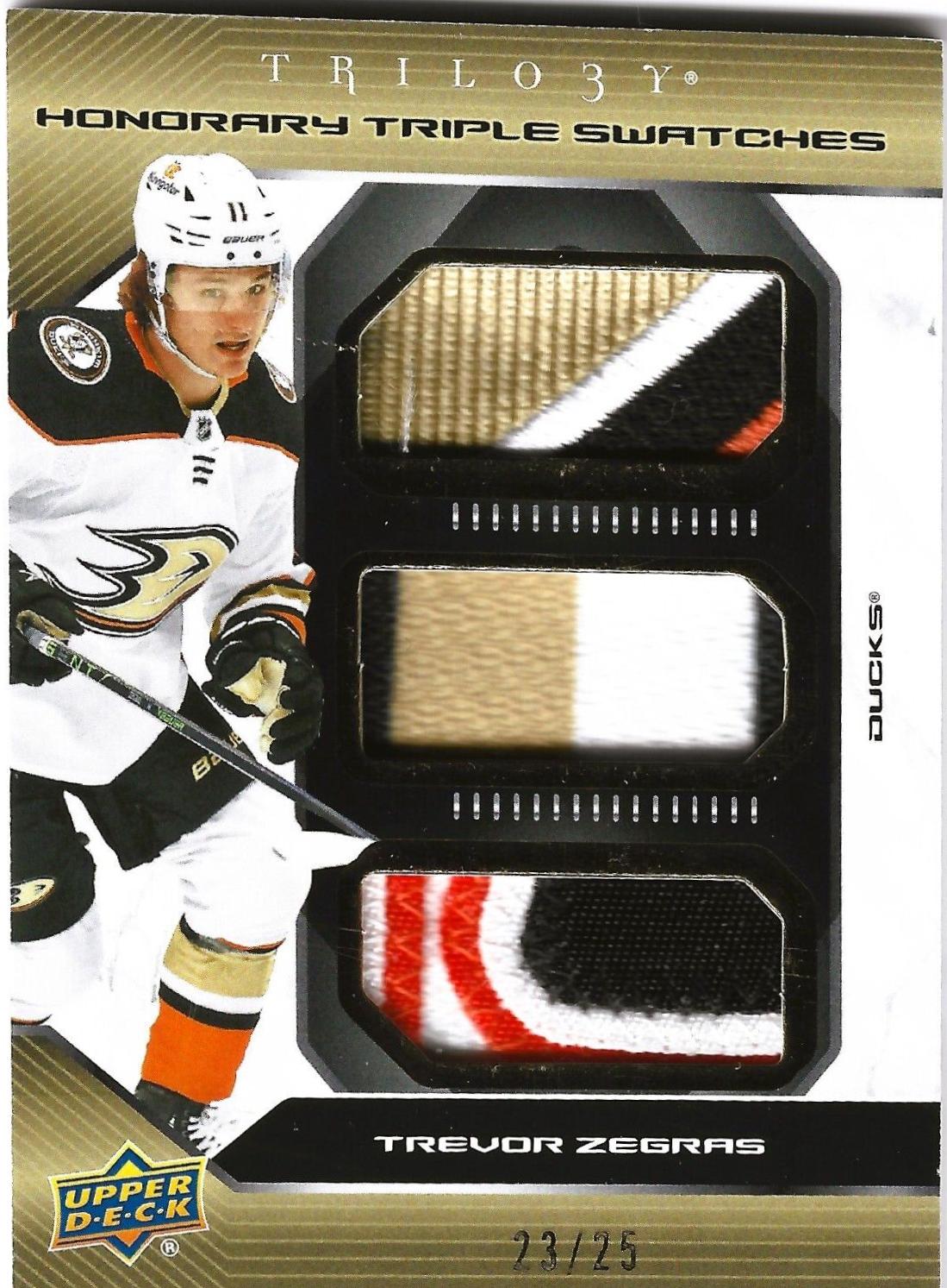 Trevor Zegras #HTS-TZ Hockey Cards 2023 Upper Deck Trilogy Honorary Triple Swatches