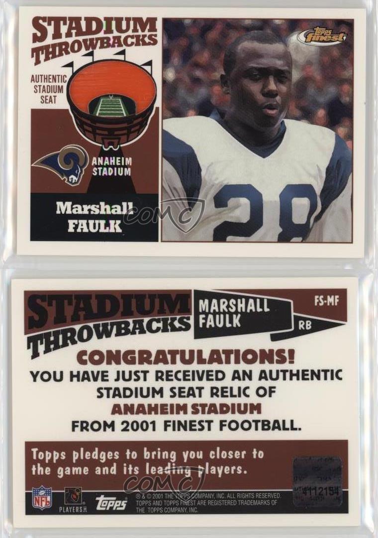 Marshall Faulk #FS-MF Football Cards 2001 Topps Finest Stadium Throwback Relics