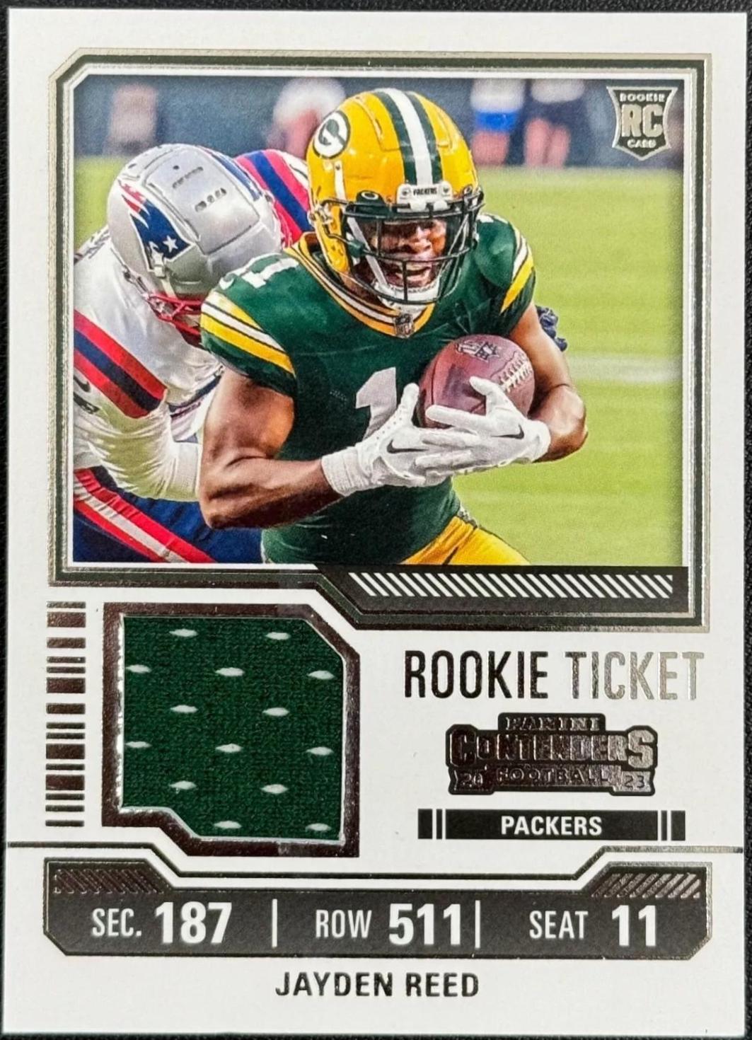 Jayden Reed #TS18 Football Cards 2023 Panini Contenders Rookie Ticket Swatch