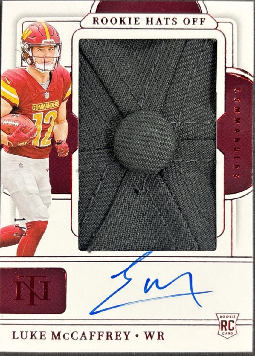 Luke McCaffrey #17 2024 Panini National Treasures Football Rookie Hats Off Signatures