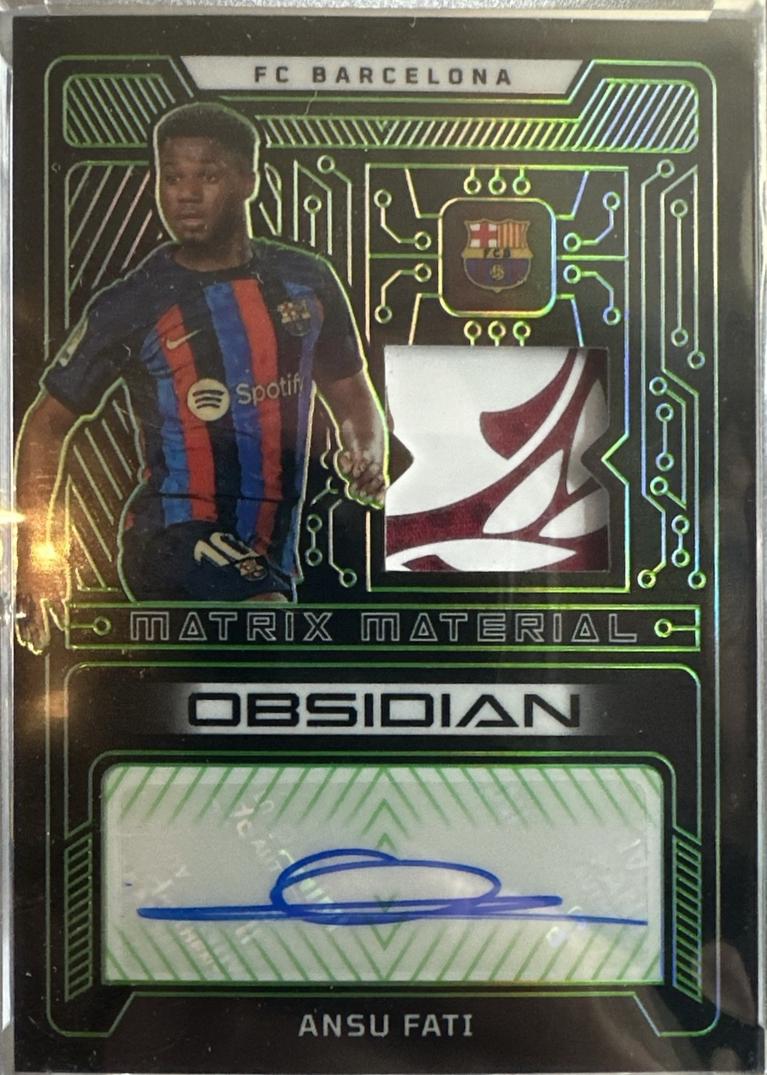 Ansu Fati #MMA-AF Soccer Cards 2022 Panini Obsidian Matrix Material Autographs