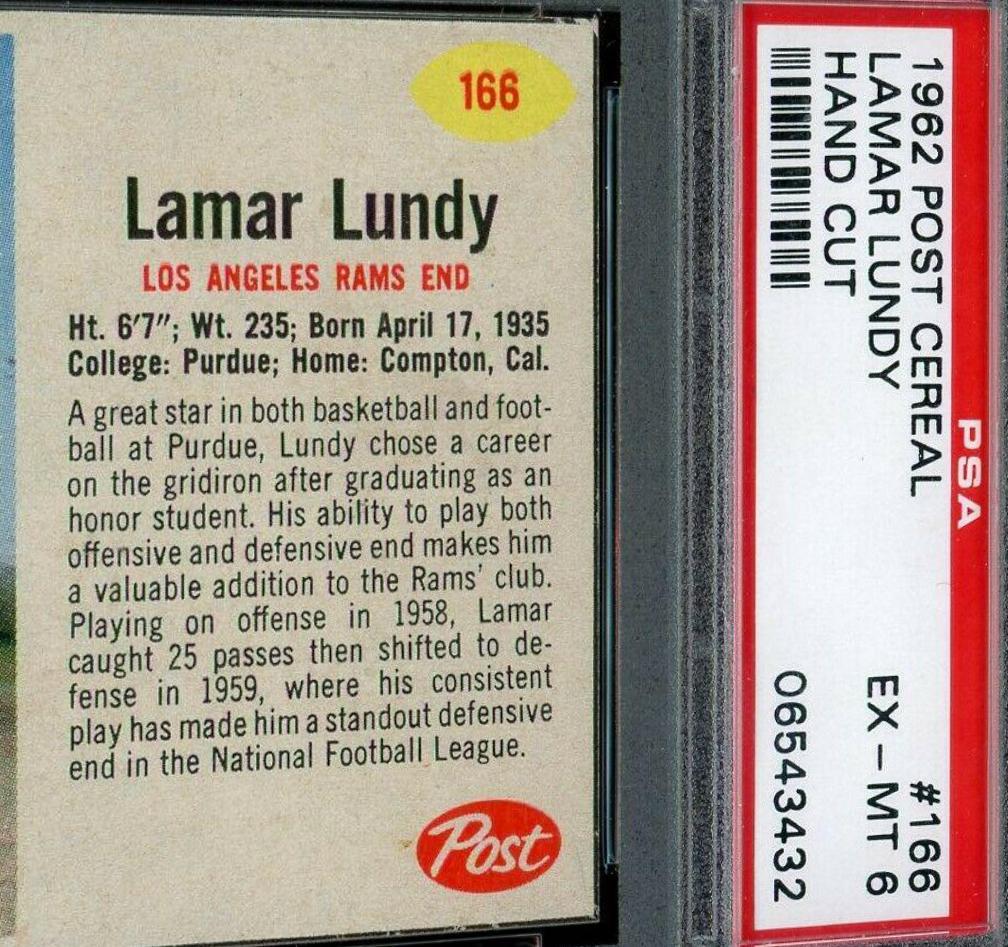 Lamar Lundy #166 Football Cards 1962 Post Cereal