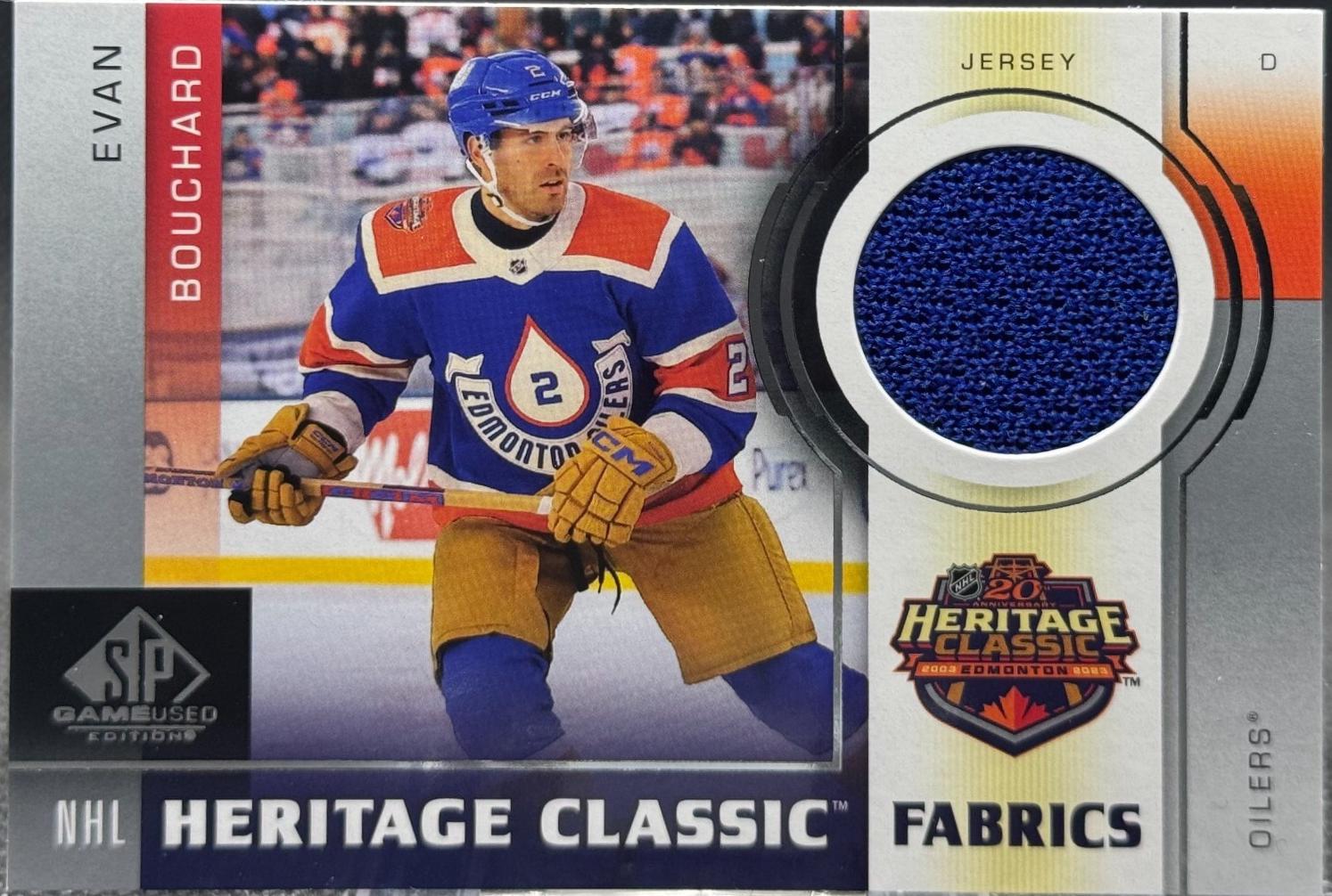 Evan Bouchard #HCF-2 Hockey Cards 2024 SP Game Used Heritage Classic Fabrics