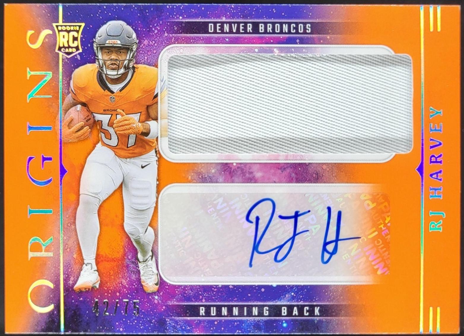 RJ Harvey #20 2025 Panini Origins Rookie Jumbo Jersey Autograph Football