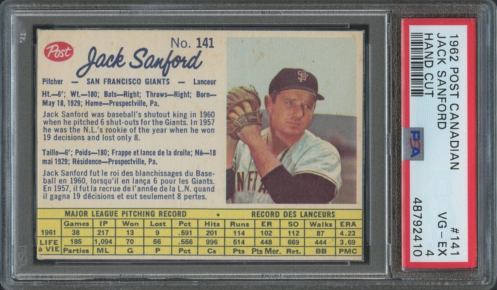 Jack Sanford #141 1962 Post Canadian Baseball