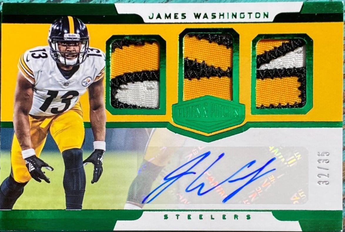 James Washington #1 Football Cards 2018 Panini Plates & Patches Patch Trio Autograph