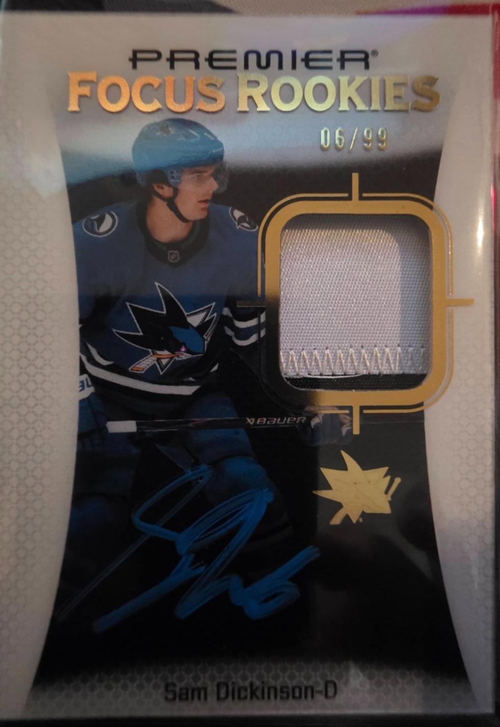 Sam Dickinson #PFR-SD 2025 Upper Deck Premier Focus Rookie Auto Patch Hockey