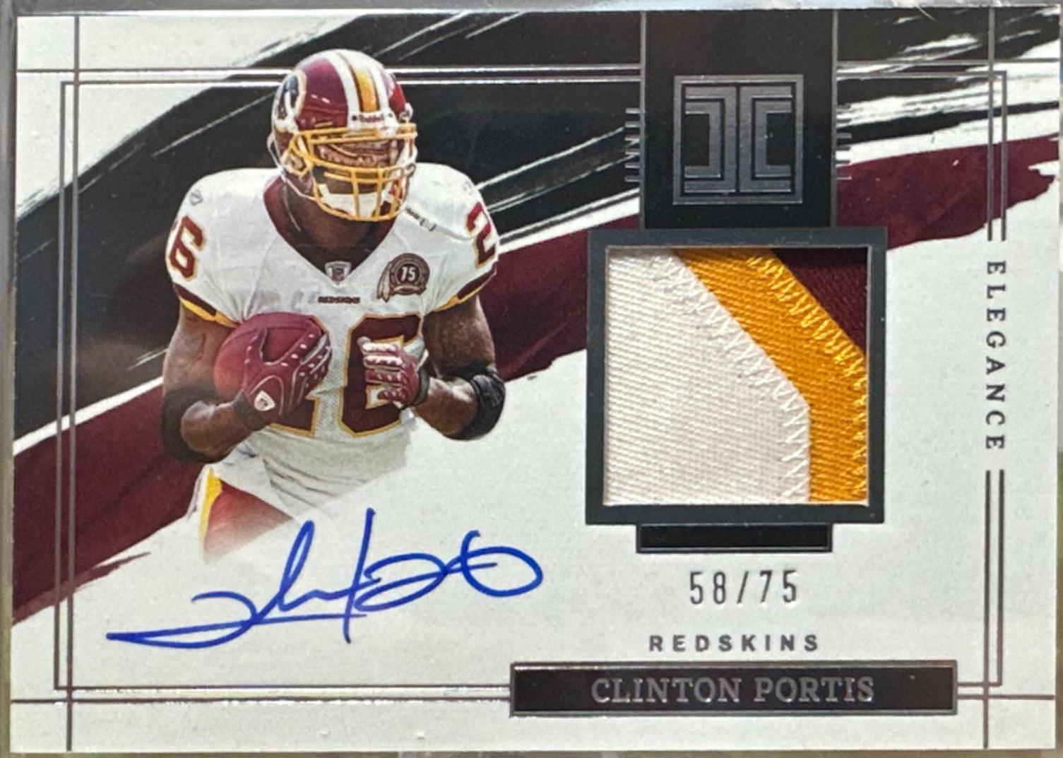 Clinton Portis #ERA-CPO Football Cards 2022 Panini Impeccable Elegance Retired Patch Autographs