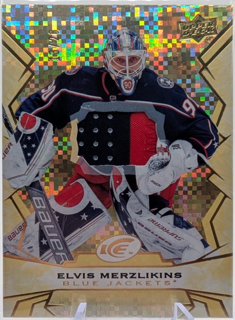 Elvis Merzlikins #72 2022 Upper Deck Ice Gold Patch Hockey