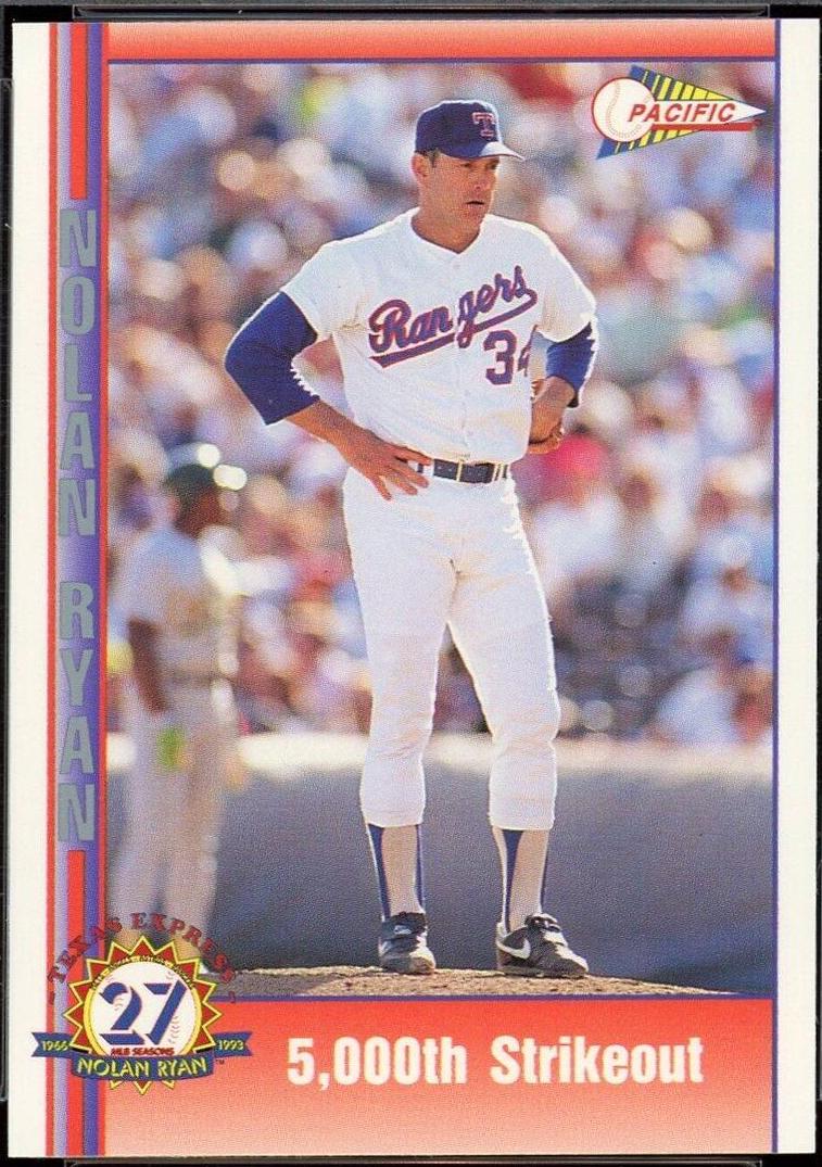 5,000th Strikeout #168 Baseball Cards 1993 Pacific Nolan Ryan 27th Season