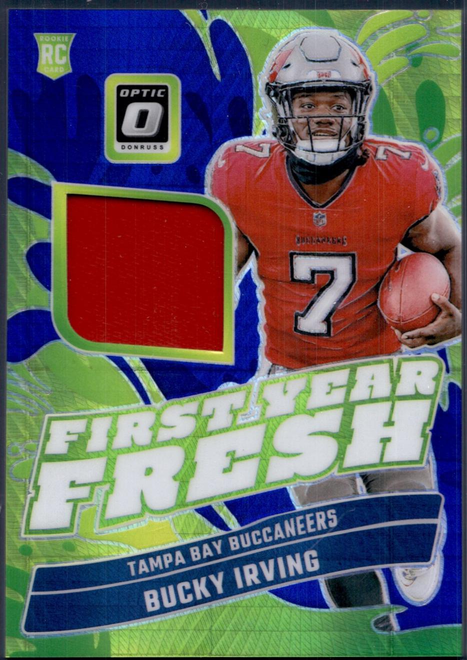 Bucky Irving #FYF-BIG Football Cards 2024 Panini Donruss Optic First Year Fresh Blue Hyper