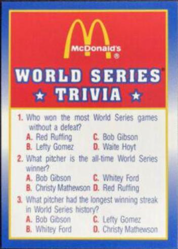 World Series Trivia #13 Baseball Cards 1990 Score McDonald's