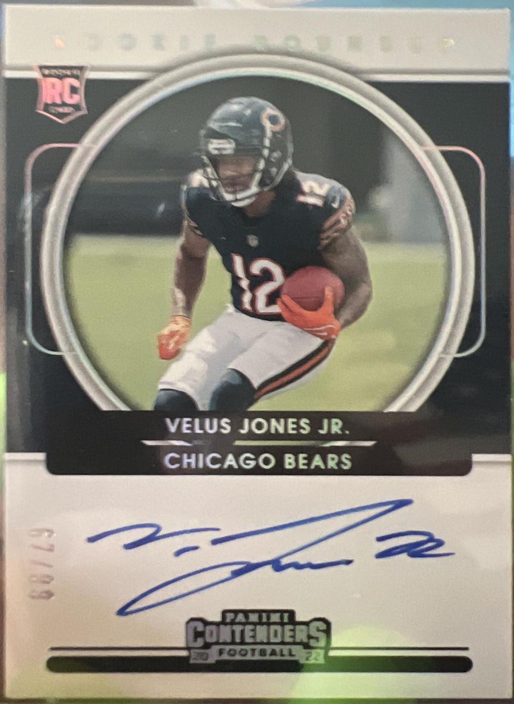 Velus Jones Jr #RRA-VJO Football Cards 2022 Panini Contenders Rookie Roundup Autographs RPS