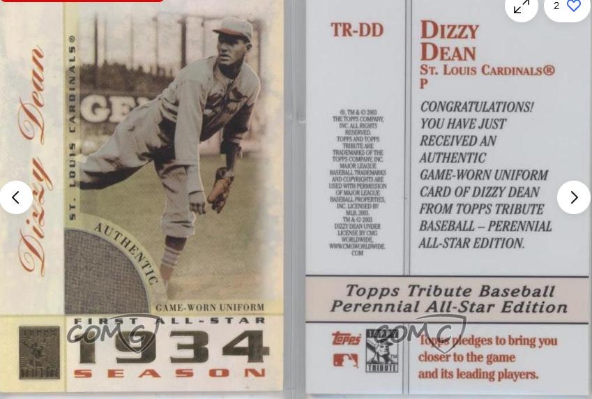 Dizzy Dean Baseball Cards 2003 Topps Tribute All Star Relics