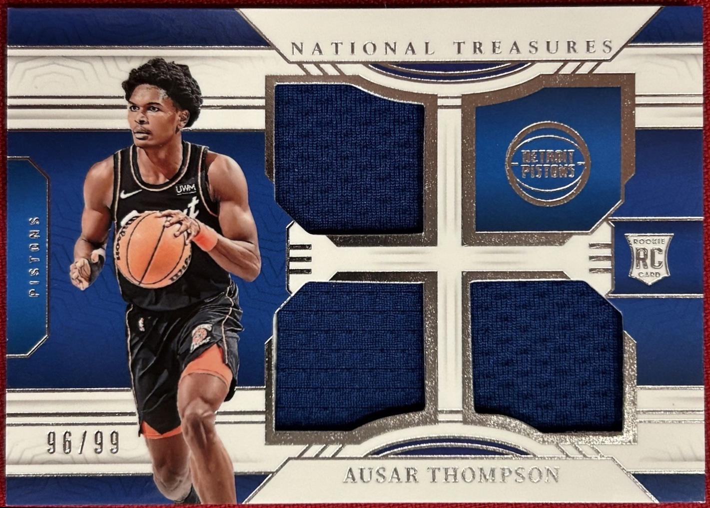 Ausar Thompson #RTM-AUS Basketball Cards 2023 Panini National Treasures Rookie Triple Materials