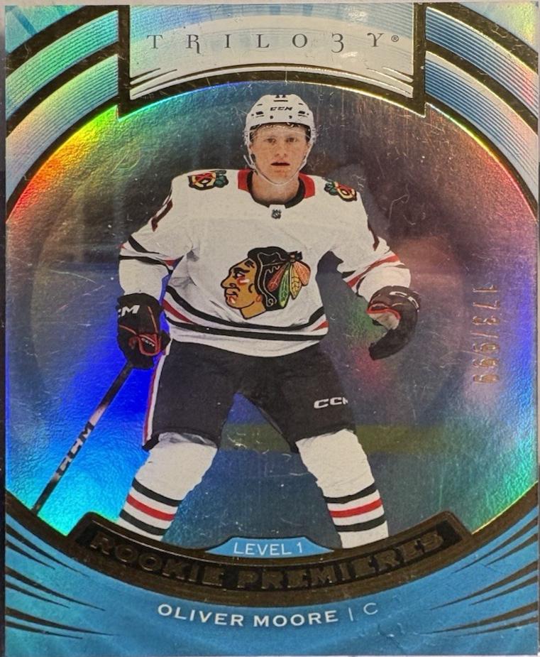 Oliver Moore #T-9 2025 Upper Deck Extended Trilogy Rookie Premieres Hockey