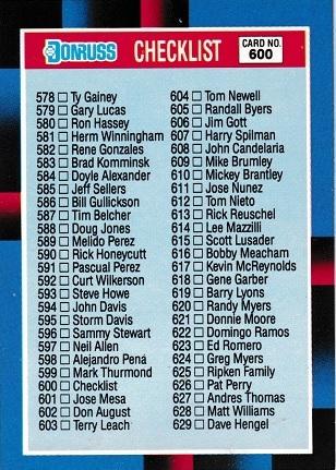 Checklist 578-660 BC1-BC26 #600 1988 Donruss Baseball