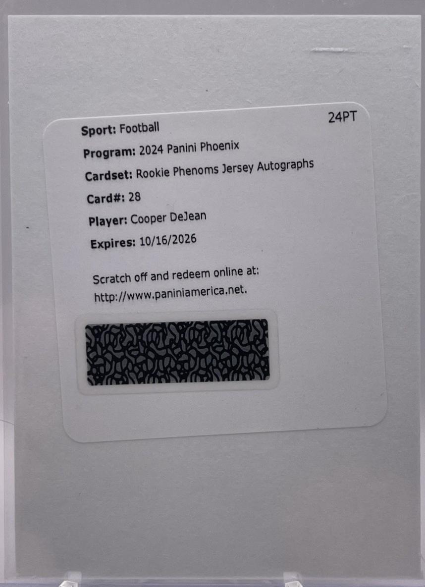 Cooper DeJean #RPJA-CDN 2024 Panini Phoenix Football Rookie Phenom Jersey Autographs