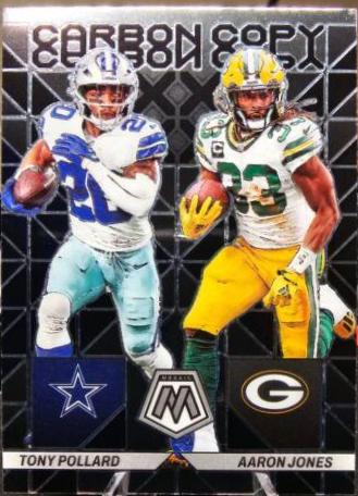 Aaron Jones, Tony Pollard #CC-12 Football Cards 2023 Panini Mosaic Carbon Copy