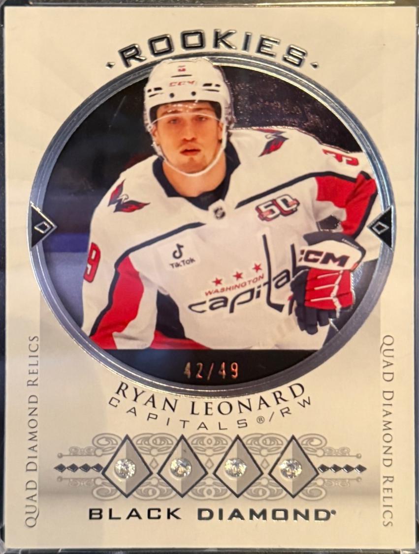 Ryan Leonard #BDRR-RL 2025-26 Upper Deck Black Diamond Hockey Retro Diamond Relic Rookie Quad