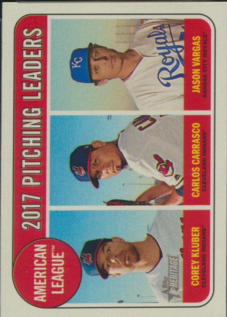 Carlos Carrasco, Corey Kluber, Jason Vargas #9 Baseball Cards 2018 Topps Heritage