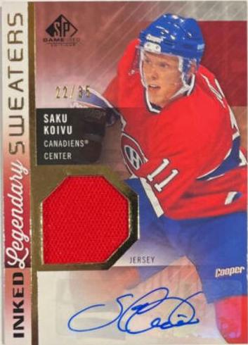 Saku Koivu #IS-SK Hockey Cards 2021 SP Game Used Inked Sweaters Autograph