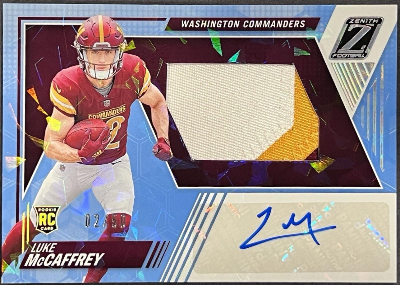 Luke McCaffrey #221 Football Cards 2024 Panini Zenith Rookie Patch Autographs Ice