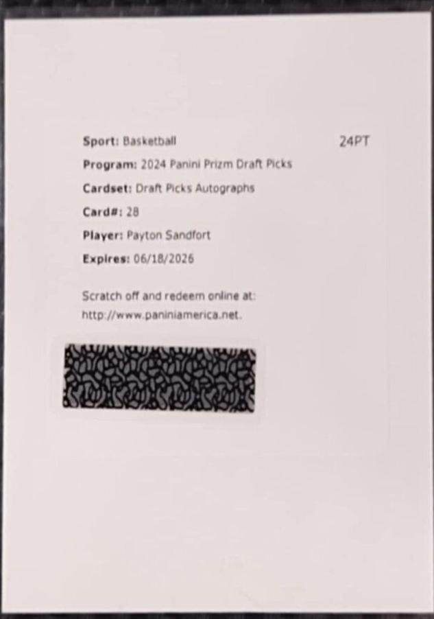 Payton Sandfort #28 Basketball Cards 2024 Panini Prizm Draft Picks Autograph