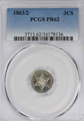 1863/2 [PROOF] Coins Three Cent Silver Prices
