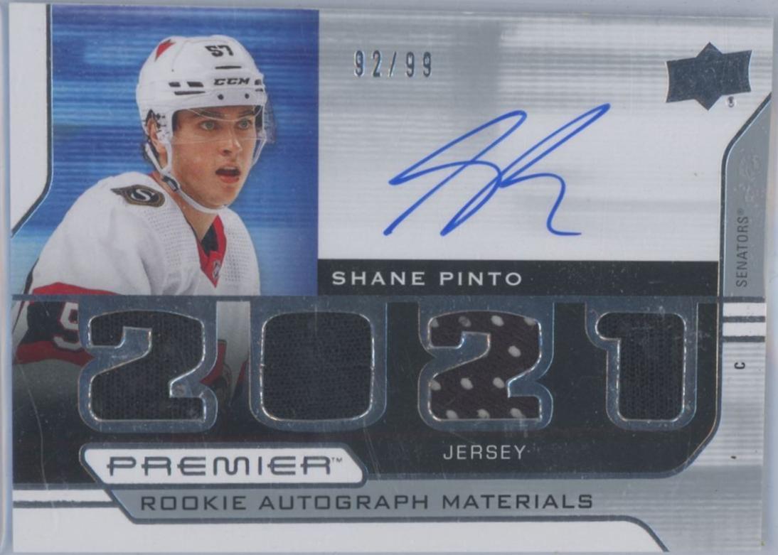 Shane Pinto #PRA-SP 2021 Upper Deck Premier Rookie Auto Jersey Hockey