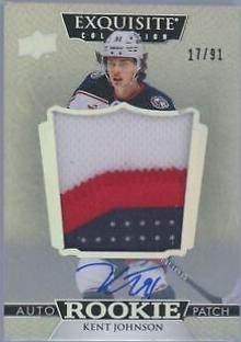 Kent Johnson #EC-KJ Hockey Cards 2022 Upper Deck The Cup Exquisite Rookie Auto Patch