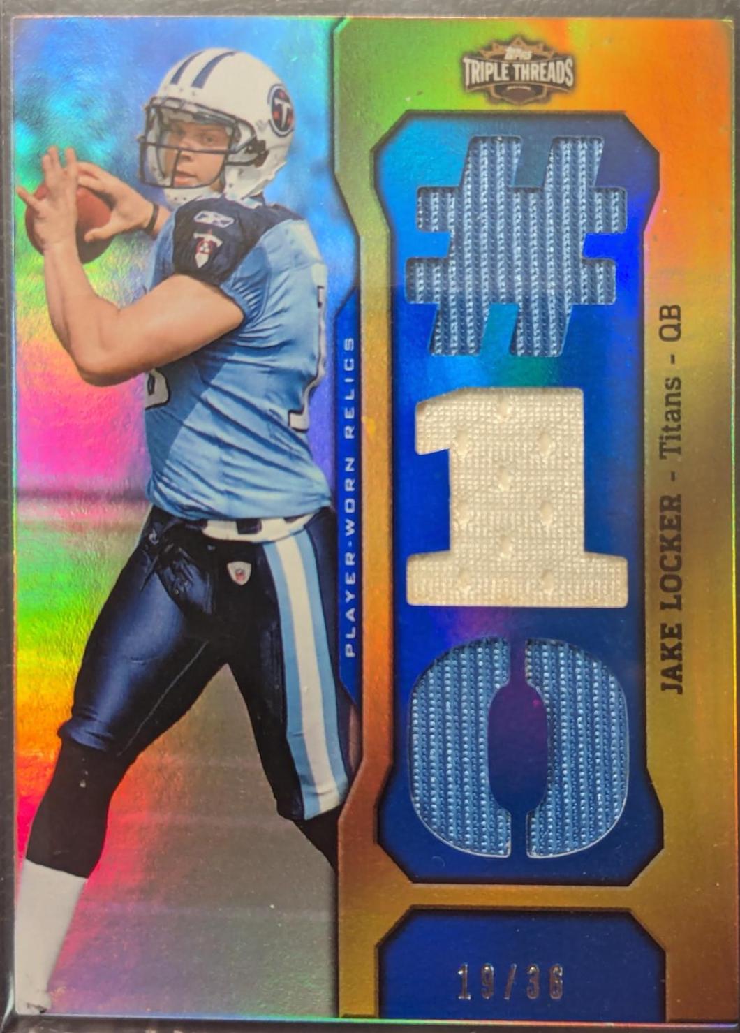 Jake Locker #TTR-5 Football Cards 2011 Topps Triple Threads Relics