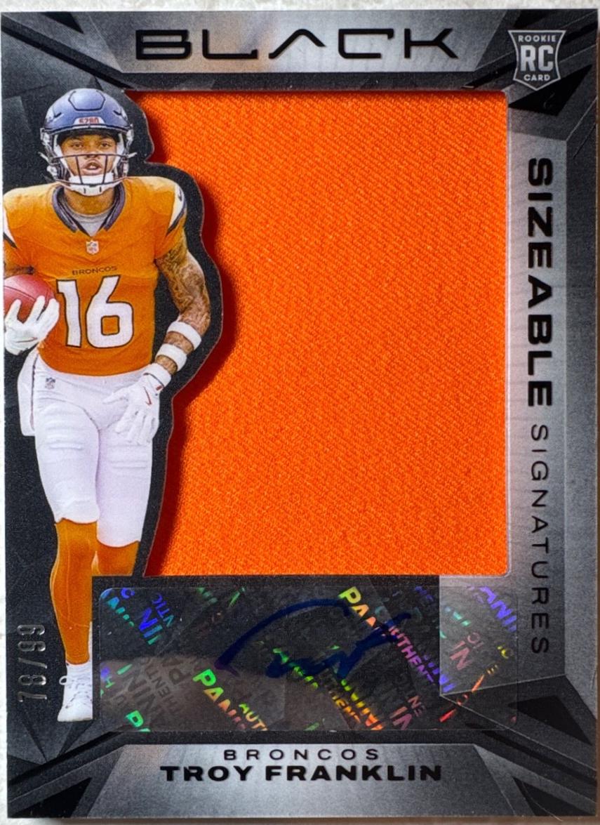 Troy Franklin #SSR-TFN Football Cards 2024 Panini Black Sizeable Signatures Rookie Jersey