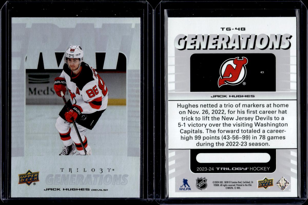Jack Hughes #TG-4B Hockey Cards 2023 Upper Deck Trilogy Generations