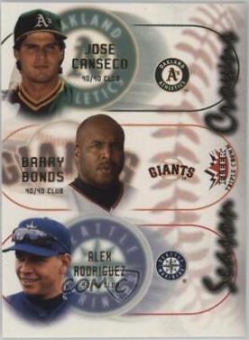 Jose Canseco, Barry Bonds, Alex Rodriguez #5 Baseball Cards 2002 Fleer Triple Crown Season