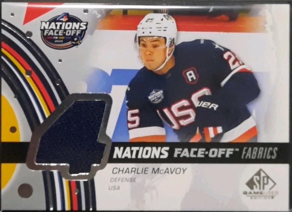 Charlie McAvoy #4N-CM 2025-26 SP Game Used Hockey 2025 4 Nations Face-Off Fabrics