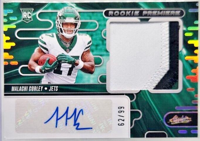 Malachi Corley #RPMA-MCY Football Cards 2024 Panini Absolute Rookie Premiere Quad Materials Auto