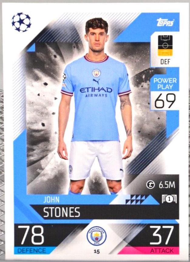 John Stones #15 Soccer Cards 2022 Topps Match Attax UEFA Champions League