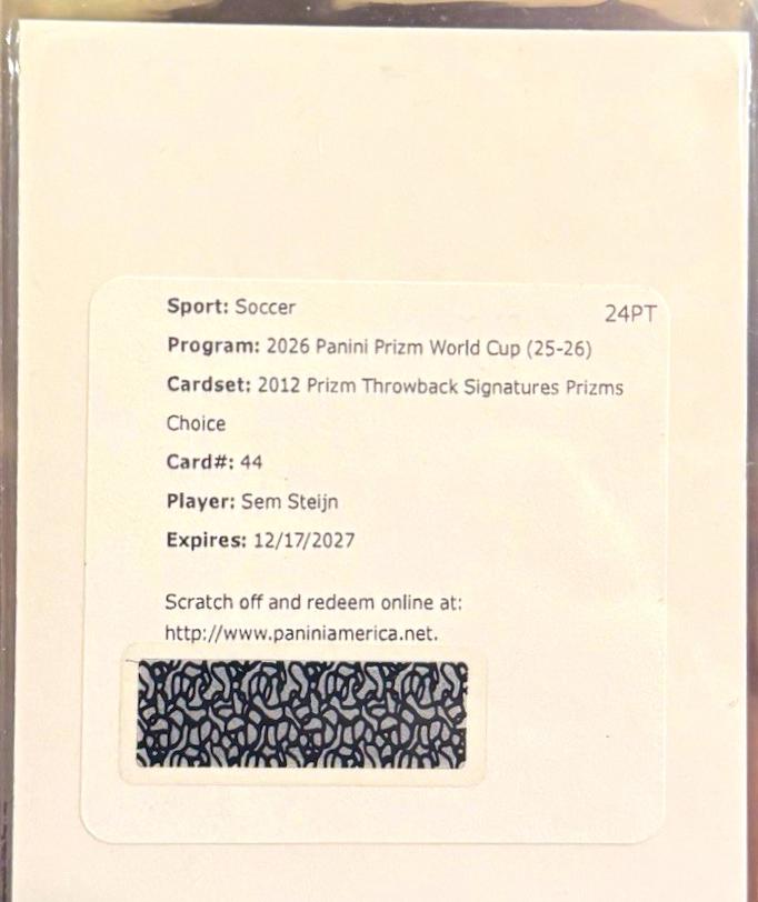 Sem Steijn #44 2026 Panini Prizm FIFA Throwback Signature